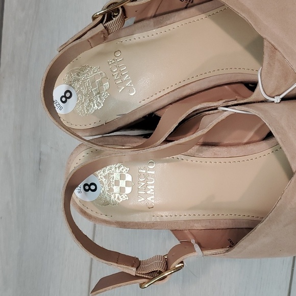 NEW Vince Camuto Women Jenevya Leather Block High Heels Suede Sandals shoes sz 8 - Picture 7 of 13